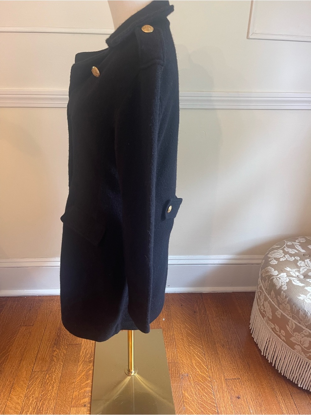Chaps Black Double-Breasted Pea sweater Coat with Gold Buttons - Picture 2 of 5